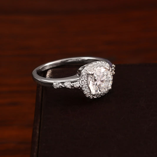 1 carat Cushion Moissanite Ring with pave stones