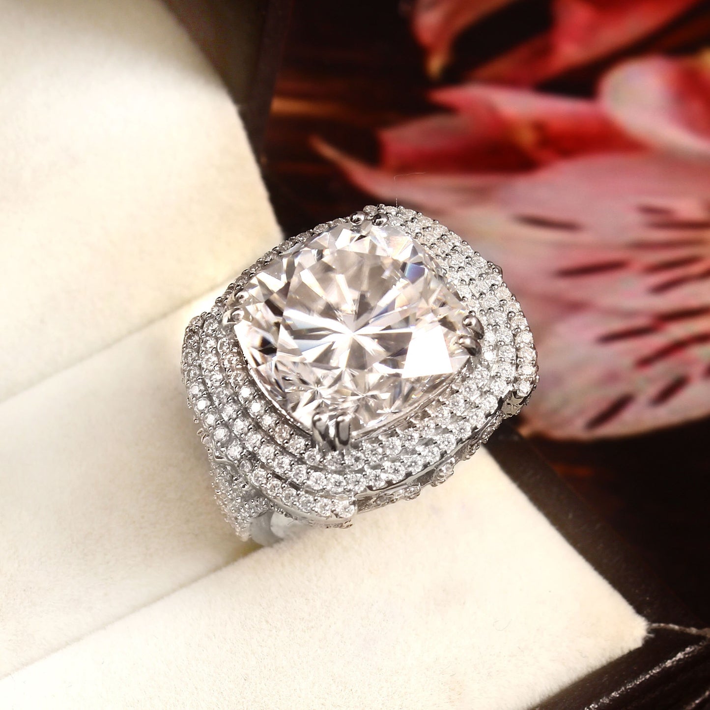 Big Victorian Style Cusion Moissanite Ring