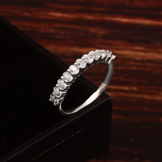 3X2 MM Half Eternity Diamond Band Ring, Lab Grown Diamond Ring, Handmade Designer Ring, Solid 10k/14k/18k Gold Ring For Valentine Gift