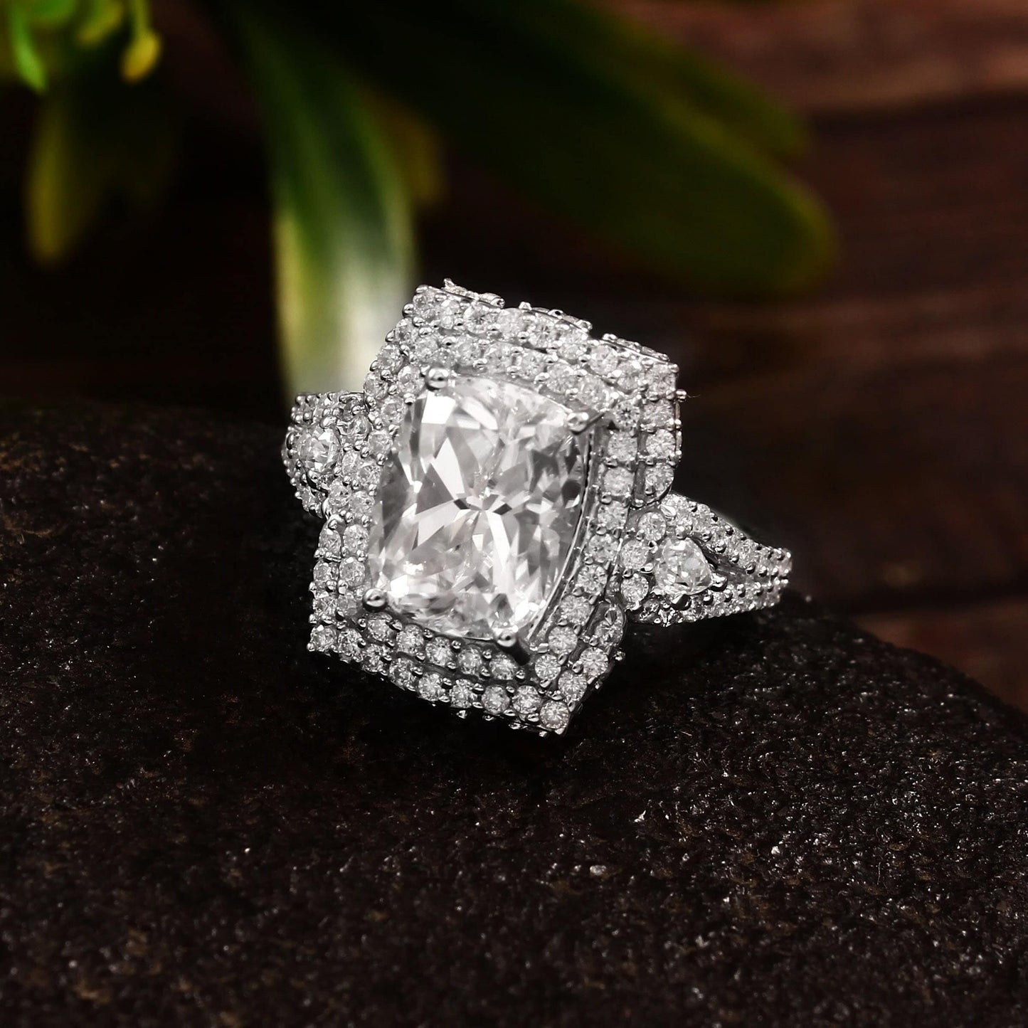 Elongated Cushion Lab Created Diamond Ring with split shank