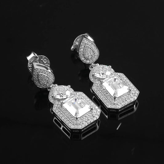 Emerald and cushion Cut Lab Diamond Gold Earrings