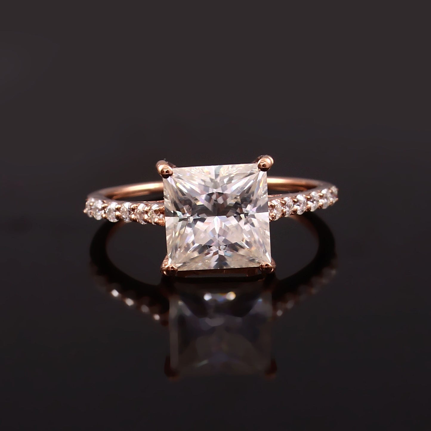 Lab Diamond Princess Cut Ring - 10k/14k/18k Solid Gold Ring